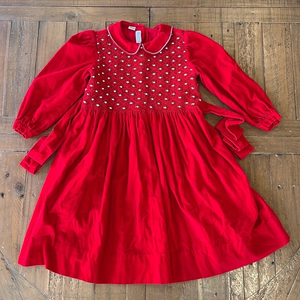 Vive la fete vintage corduroy rosebud smocked dress